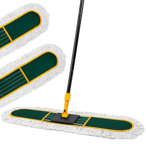KalTell 36” Extra Large Commercial Floor Duster Mop with 2 Replacement Pads - Green, 60” Handle