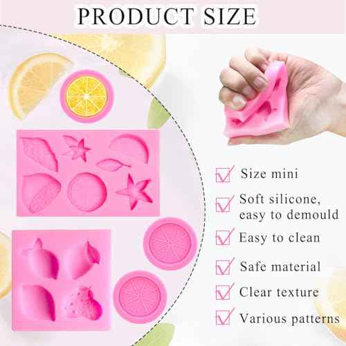 5 PCS Lemon Carambola Fondant Silicone Mold Fruit Silicone Molds Lemon Piece Leaf Cake Pop Molds for Chocolate Candy Cake Cupcake Polymer Clay Crafting Projects DIY Cake Decoration