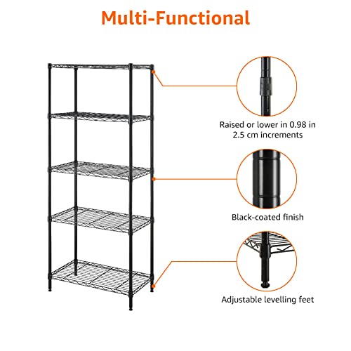 5-Shelf Steel Garage Storage Rack - Adjustable Black Warehouse Shelving Unit