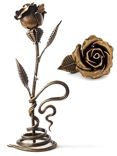 Hand-Forged Bronze Metal Rose Sculpture - Romantic Gift for Anniversaries & Special Occasions