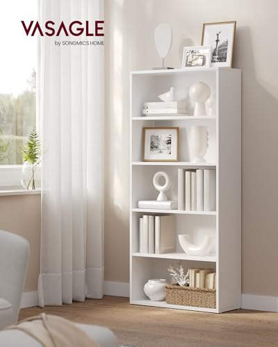 VASAGLE 5-Tier Bookshelf Storage Organizer - 23.6 W x 52.8 H Inches, Cloud White, 1 Pack
