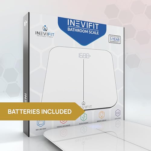 Digital Bathroom Scale with Large LED Display - White, 400 lbs Capacity - INEVIFIT