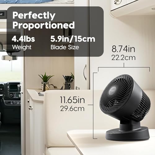 Black Air Circulator Fan with Remote, 3 Speed Settings, Oscillation, Compact Design