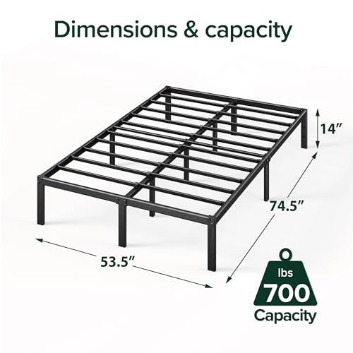 Black Full 14 Inch Metal Platform Bed Frame with Slats & Headboard Compatibility