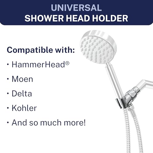 HammerHead Showers Solid Metal Handheld Shower Head Holder - Chrome, Adjustable Wall Mount with Pivot Ball