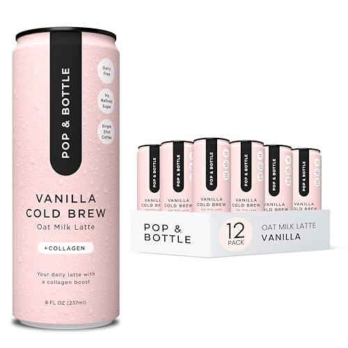 Pop & Bottle Oat Milk Lattes, Vanilla, 8 Fl Oz, 12 Pack