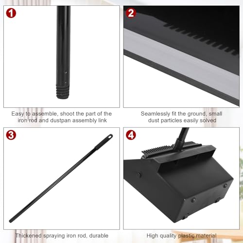 Leumoi 8-Piece Heavy-Duty Long Handle Dustpan Set Black - Commercial Use