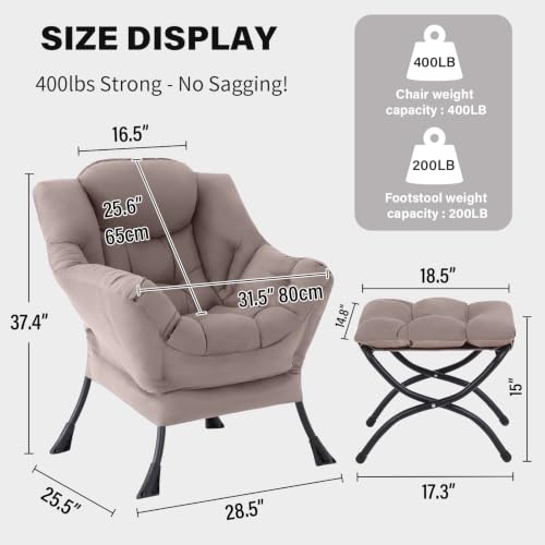 Tiita Lazy Chair with Ottoman - Khaki Peach Skin Accent Reading Chair