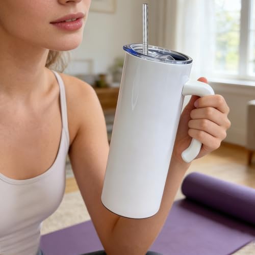20oz Sublimation Skinny Tumbler Set with Handle & Straw - Stainless Steel Double Wall Insulated Bulk Pack