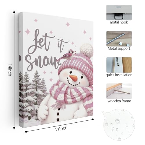 Let It Snow Pink Snowman Christmas Wall Art, 11x14 Framed LSd14 – APJYM