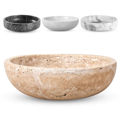 Travertine Decorative Bowl - 7.8 Inch Organic Modern Centerpiece - Beige/Natural