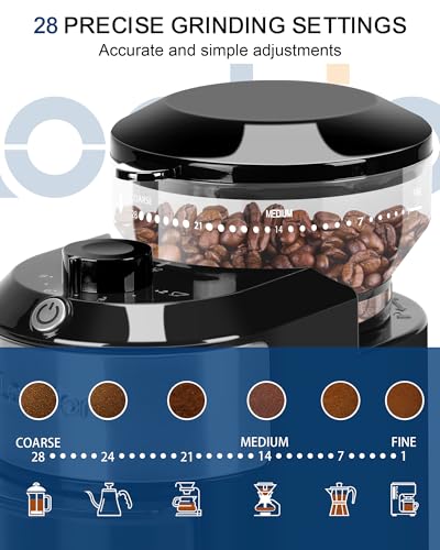 Black Lonkion Electric Burr Coffee Grinder with 28 Settings for Home Use