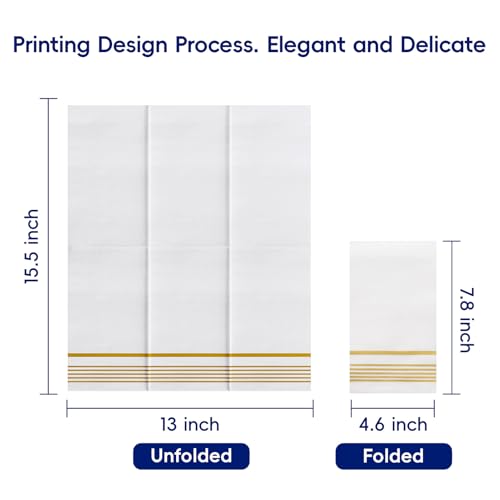 600 Gold Disposable 3 Ply Paper Dinner Napkins, Guest Hand Towels