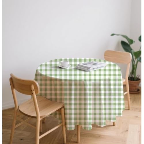 HEIPINIUYE 3 Pack Sage Green Gingham Tablecloth Disposable 84 x 84 Inch Sage Green and White Plaid Plastic Table Cover Disposable Round Table Cloth for Party Birthday Picnic Checkered Tablecloths