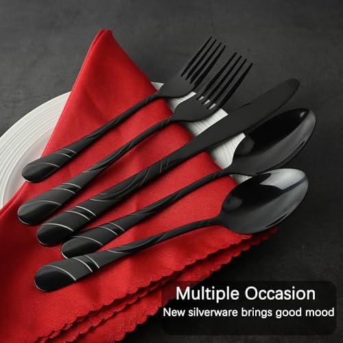 Black Silverware Set for 8 - 40-Piece Modern Flatware Stainless Steel