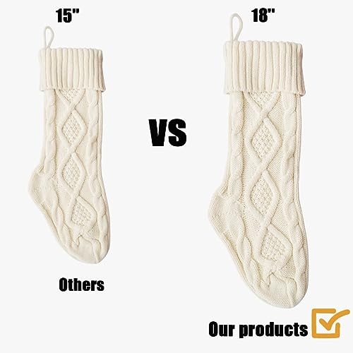 Ivory Cable Knit Christmas Stocking 18" for Fireplace & Holiday Decor