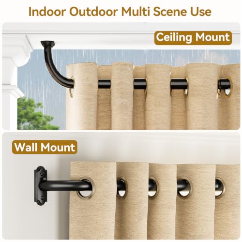 YaFex Heavy Duty Black Curtain Rod 2 Pack, Adjustable 32-86 Inch for Windows