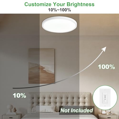 12-Inch White Dimmable LED Flush Mount Ceiling Light - Ultra Slim 24W Kitchen & Bedroom Lighting (Variation: White 01)