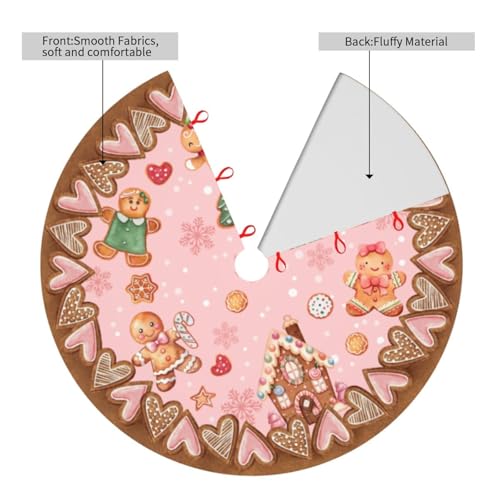 Candy Gingerbread Man Christmas Tree Skirt - Plush Polyester Mat Resistant with 3 Red Ties for Xmas, Halloween Decorations, Party Decor 30"