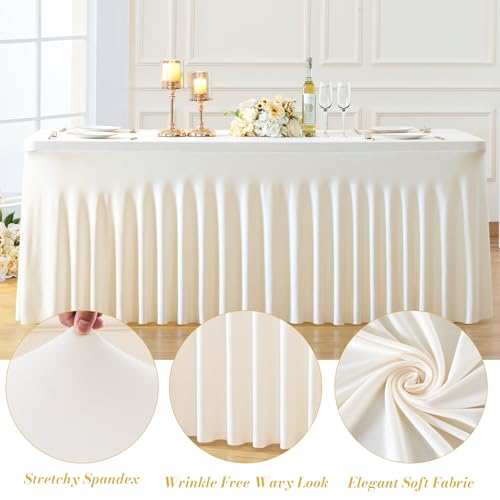 Gogoparti 2 Pack Ivory Stretch Fitted Tablecloth for 6ft Rectangular Tables - Wrinkle-Free Banquet & Wedding Cover