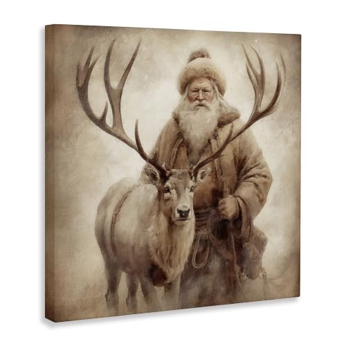 Unframed 17x17 Inch Canvas Wall Art Santa Reindeer Holiday Decor