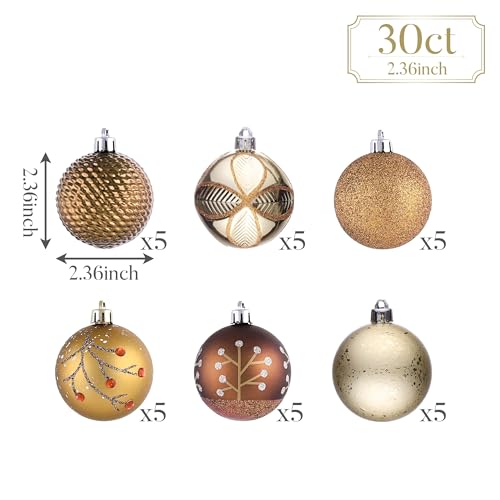 Valery Madelyn Christmas Ornaments Set 30pcs 2.36in Rustic Shatterproof Holiday Decorations