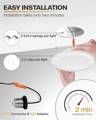 POWERASIA 12 Pack 6 Inch Recessed LED Lights with Night Light, CCT Dimmable, 2700-6000K, Easy Install