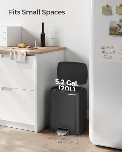 SONGMICS 5.2-Gallon Stainless Steel Step Trash Can - Black