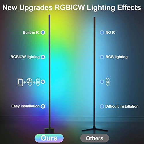 Miortior 1 Pack RGB Corner Floor Lamp with App & Remote, 68+ Scenes, Music Sync