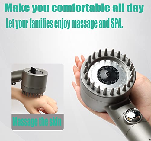 Gray Handheld Shower Head with High Pressure & Filter - 3 Modes, 59" Hose & Filter Replacement