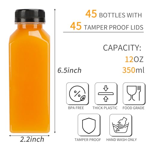 12oz Reusable Juice Bottles with Caps & Accessories - Durable Food-Grade PET, Pack of 45