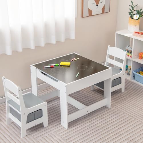 Kids Art & Craft Table Set with Storage - Gray & White, 24.5 x 24.5 inches