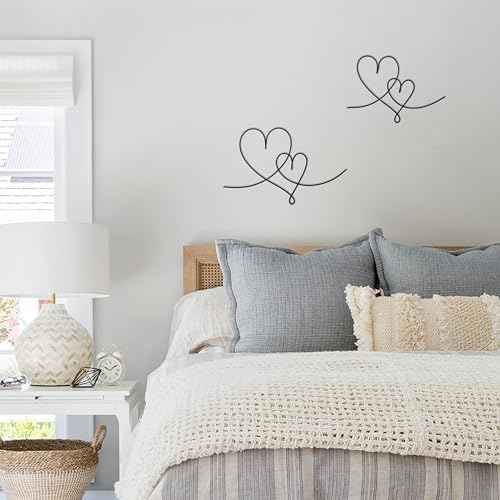 2 Pieces Metal Duo Hearts Wall Decor, Metal Wire Heart Signs Art, Love Heart Decoration For Home Bedroom Living Room Wall Shelf Hanging Decoration Valentine's Day Gifts (Black)
