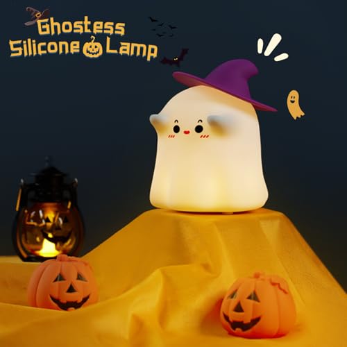 Ghost Night Light, Halloween Decor Cute Kids Night Light Magician Lamp Silicone Nightlight Rechargeable Table Lamp Dimmable Nursery Baby Nightlights Room Decor Christmas Halloween Gifts Cool Gadgets