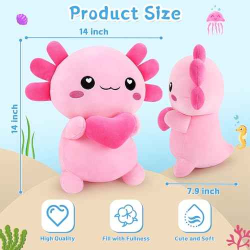 Achwishap Axolotl Plush,Axolotl Stuffed Animal Plush Toys,14¡± Salamander Plushie,Cute Plushies Soft Newt Plushy Kawaii Plushies Huggging Pillow,Cuddly Animal Body Pillow for Birthday(Pink)