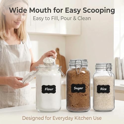 78oz Square Airtight Glass Food Storage Canisters with Heavy Duty Lids - Wide Mouth Pantry Containers - Variation: 78 fl oz x 3 - Square
