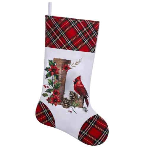 20 Inch Personalized Christmas Stockings,Cardinal Design, Initial Monogram Stockings for Fireplace Hanging Decor, Family, Letter L