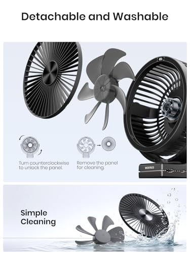 Rechargeable 8-Inch Clip-On Desk Fan with 10000mAh Battery and 360° Adjustment for Camping and Outdoor Use
