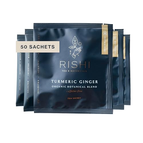 Rishi Tea Organic Turmeric Ginger Sachet Tea Bags - 50ct, Caffeine-Free, Herbal Infusion