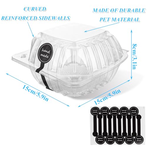 200 Pack Clear Hinged Take Out Food Containers 6x6x3.15 Inch with Tags