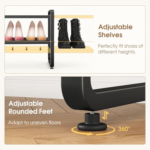 Black SAYZH Expandable Shoe Rack 2-Tier Closet Organizer with Mesh Shelves