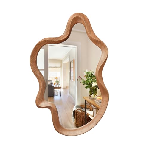 Irregular Wall Mirror 21x32 Wood Asymmetrical Bathroom Mirror Brown Variation of THIS listing