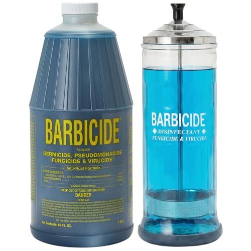 BARBICIDE Disinfectant Starter Kit with 37 Oz Jar & 64 Fl Oz Concentrate – Salon & Barber Tool Sanitizing