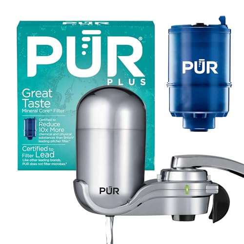 Faucet Water Filter System Chrome - Lead & Microplastic Reduction, Easy Install, Lasts 100 Gallons - PUR Plus