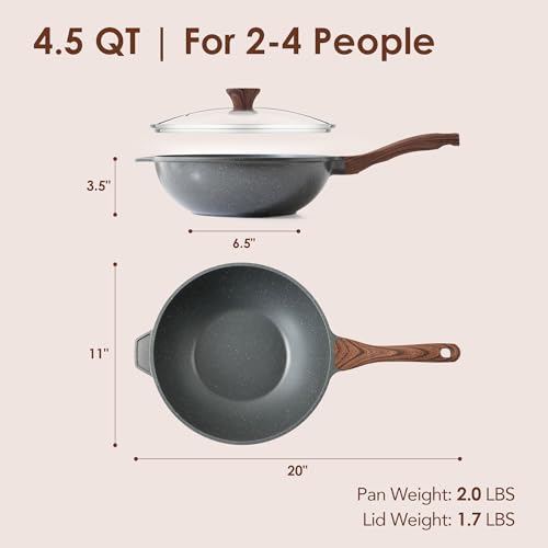 SENSARTE 11-Inch Nonstick Wok Pan with Lid - Gray, Healthy Stir-Fry Chef's Pan
