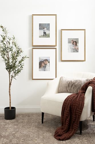 Kate and Laurel Adlynn Gold Wall Picture Frame Set - 16x20 & 8x10 Matted, Set of 3