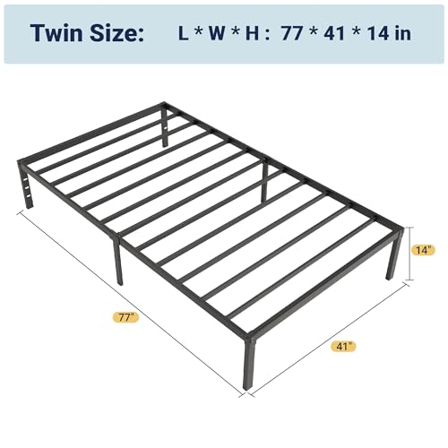 Allewie Twin Bed Frame with Storage - 14 Inch Metal Bed Frame Black - Stable & Easy Assembly