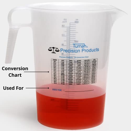 128oz Liquid Measuring Pitcher - Food Grade, Durable, Accurate with Conversion Chart - Suitable for Pool, Lawn, Chemicals, Automotive - Made in USA