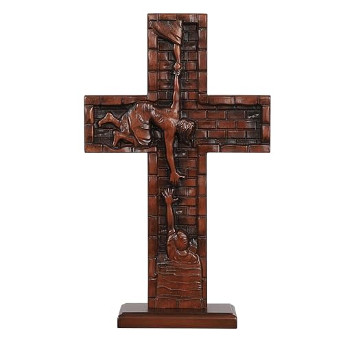 Texphw Wooden Cross Wall Decor - Christian Religious Hanging Art, 15in Retro Design, Ideal for Prayer Room & Christmas Gifts
