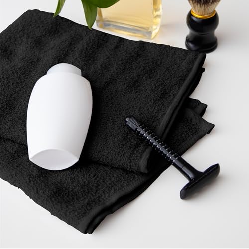 Avalon Towels Salon Hand Towels Black 16x27 Inches Pack of 24 - 100% Cotton Absorbent Spa & Gym Towels